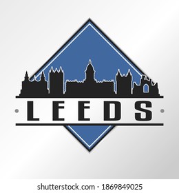 Leeds, UK Skyline Logo. Adventure Landscape Design Vector City Illustration.