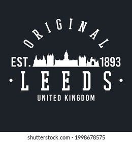 Leeds, UK Skyline Original. A Logotype Sports College and University Style. Illustration Design Vector City.