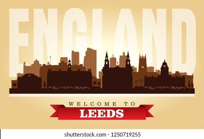 Leeds United Kingdom city skyline vector silhouette illustration