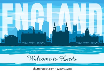 Leeds United Kingdom city skyline vector silhouette illustration