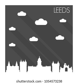 Leeds United Kingdom Skyline City Flat Silhouette Design Background