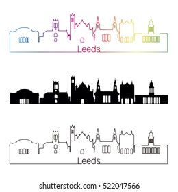 Leeds V2 skyline linear style with rainbow in editable vector file