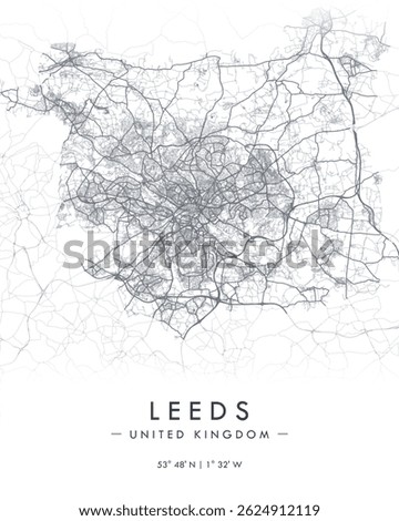 Leeds vector map. Detailed map of Leeds in United Kingdom. Best free vector illustration. Tourist decorative street map.