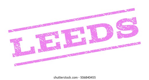 Leeds watermark stamp. Text tag between parallel lines with grunge design style. Rubber seal stamp with scratched texture. Vector violet color ink imprint on a white background.