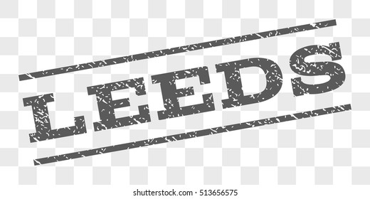 Leeds watermark stamp. Text tag between parallel lines with grunge design style. Rubber seal stamp with dirty texture. Vector grey color ink imprint on a chess transparent background.