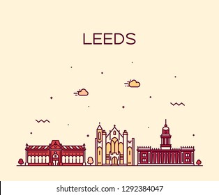 Leeds, West Yorkshire, England. Trendy vector illustration, linear style