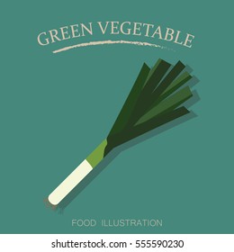 Leek flat icon isolated on black background. Healthy food elements vector sign symbol. Green vegetables vector illustration.