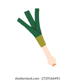 Alho-poró, caules vegetais verdes. Ingredientes alimentares orgânicos saudáveis frescos para a agricultura, condimentos, condimentos orgânicos. Talos de cebola natural. Ilustração de vetor plano isolada no plano de fundo branco