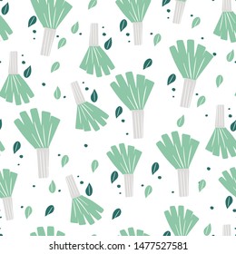 Leek. Hand draw vegatables pattern. For vegetarian products, shops or websites. Doodle style. Vector illustration 
