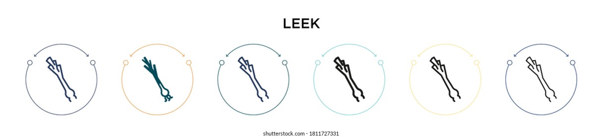 Leek icon in filled, thin line, outline and stroke style. Vector illustration of two colored and black leek vector icons designs can be used for mobile, ui, web