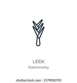 Leek icon. Thin linear leek outline icon isolated on white background from gastronomy collection. Line vector sign, symbol for web and mobile