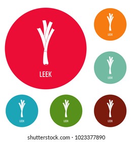 Leek icons circle set vector isolated on white background