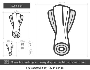Leek Line Symbol für Web-, Mobil- und Infografiken. Vektorweißes Symbol einzeln auf rotem Hintergrund.