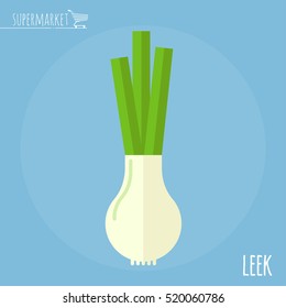 Leek.  Long shadow flat design vector icon.