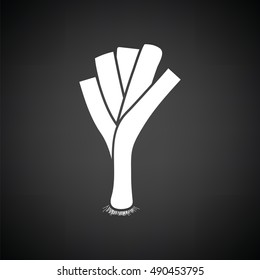 Leek onion icon. Black background with white. Vector illustration.