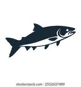 leek and Simple Salmon Fish Silhouette on a Flat Background