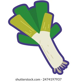 Leek vegetable cartoon icon vector illustration, bawang perai or bawang prei, healthy green leafy vegetables