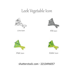 Leek Vegetable Line, Fill, Flat and Color Isolated Icon and fresh, natural, Organic, healthy, vegetarian food vector Icon set Illustration