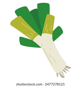 Leek vegetable vector illustration, bawang perai or bawang prei cartoon flat icon design, healthy green leafy vegetables