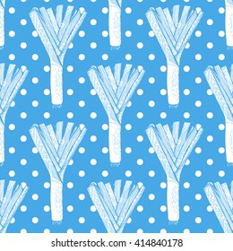 Leeks with polka dots, vector seamless pattern