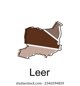 Stadtplan von Leer. Vektorplan der Deutschen Country-Design-Vorlage mit umrissem, farbigem Stil auf weißem Hintergrund