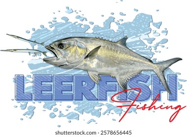 Leerfish, Garrick, Lichia Amia Fishing Illustration with Splash Background