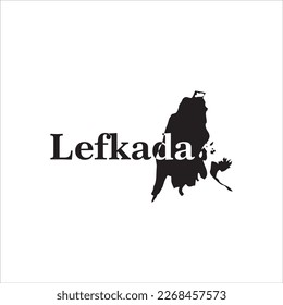 Mapa de Lefkada y diseño de letras negras sobre fondo blanco