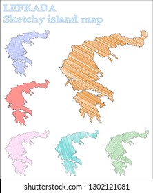Lefkada sketchy island. Amusing hand-drawn illustration. Astonishing childish style icon.