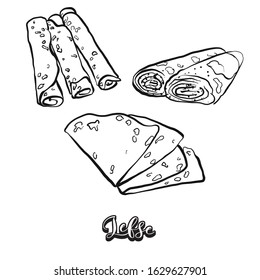 Lefse food sketch separated on white. Vector drawing of Flatbread, usually known in Norway. Food illustration series.