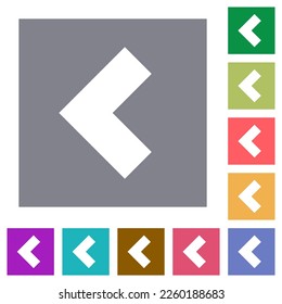 Left 90 degrees angle arrow solid flat icons on simple color square backgrounds
