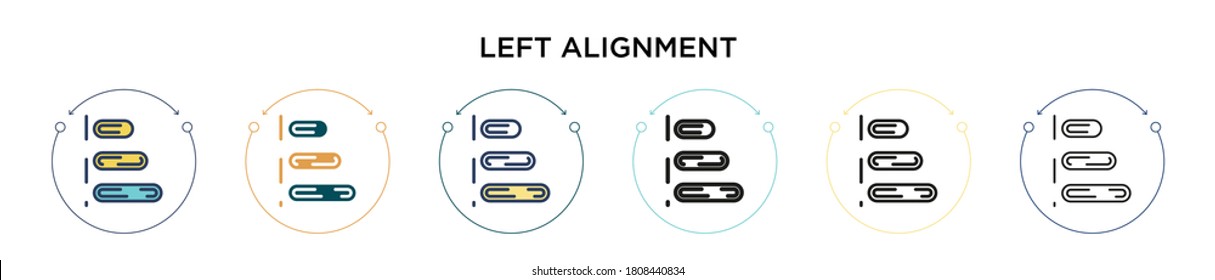 Left alignment icon in filled, thin line, outline and stroke style. Vector illustration of two colored and black left alignment vector icons designs can be used for mobile, ui, web