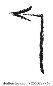 Left up arrow with angle. Hand drawn charcoal arrow.