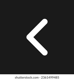 Icono de glifo ui en modo oscuro de flecha izquierda. Dirección de navegación. Señal de apuntación. Diseño de interfaz de usuario. Símbolo de silueta blanca en el espacio negro. Pictograma sólido para web, móvil. Ilustración aislada del vector