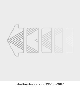 Left arrow design with clear lines and gray gradient.