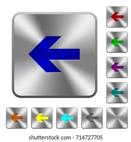 Left arrow engraved icons on rounded square glossy steel buttons