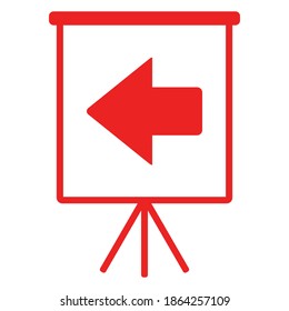 Linker Pfeil und Flipchart auf Weiß