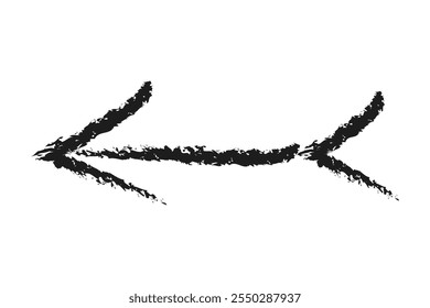 Left arrow forked at the end. Hand drawn charcoal arrow.
