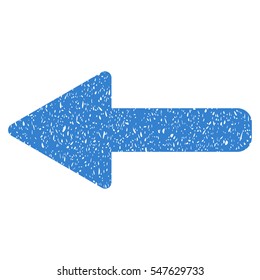 Left Arrow grainy textured icon for overlay watermark stamps. Flat symbol with dust texture. Dotted vector cobalt ink rubber seal stamp with grunge design on a white background.
