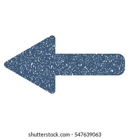 Left Arrow grainy textured icon for overlay watermark stamps. Flat symbol with scratched texture. Dotted vector blue ink rubber seal stamp with grunge design on a white background.