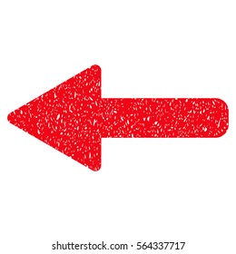 Left Arrow grainy textured icon for overlay watermark stamps. Flat symbol with dust texture. Dotted vector red ink rubber seal stamp with grunge design on a white background.