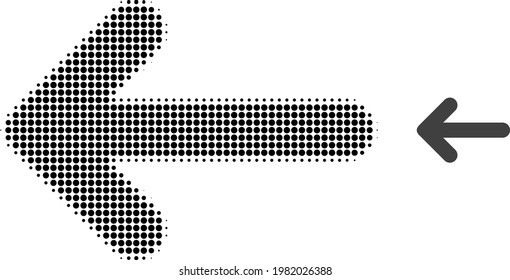 Ilustración de icono con puntos de semitono de flecha izquierda. El patrón de semitono contiene píxeles de círculo. Ilustración vectorial del icono de flecha izquierda en un fondo blanco. abstracción plana para el símbolo de flecha izquierda.