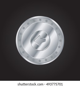 Left Arrow Head embossed realistic silver / platinum coin precious Icon / Logo Design