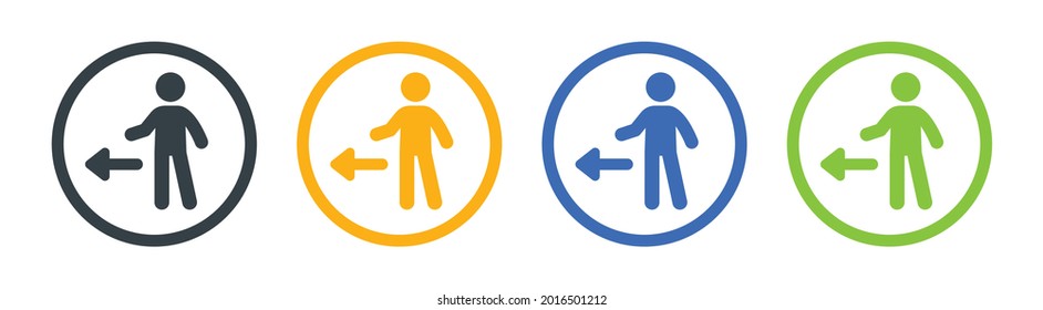 Left arrow icon. Person standing with arrow on the left icon vector illustration