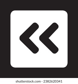 Icono de flecha izquierda. Símbolo de signo de icono anterior en cuadrado. Ilustración del icono del vector de flecha izquierda aislada en el fondo negro	