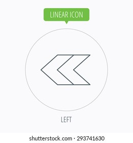 Left arrow icon. Previous sign. Back direction symbol. Linear outline circle button. Vector