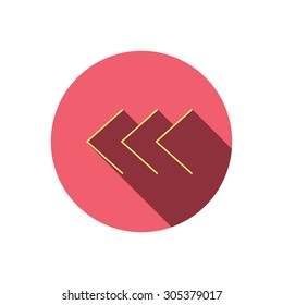 Left arrow icon. Previous sign. Back direction symbol. Red flat circle button. Linear icon with shadow. Vector