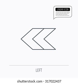 Left arrow icon. Previous sign. Back direction symbol. Linear outline icon. Speech bubble of dotted line. Vector