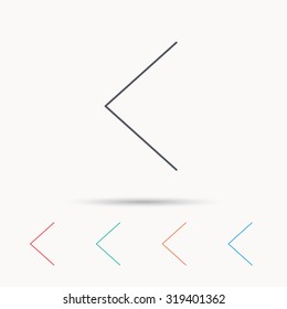 Left arrow icon. Previous sign. Back direction symbol. Linear icons on white background. Vector