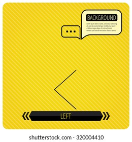 Left arrow icon. Previous sign. Back direction symbol. Chat speech bubbles. Orange line background. Vector