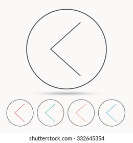 Left arrow icon. Previous sign. Back direction symbol. Linear circle icons.
